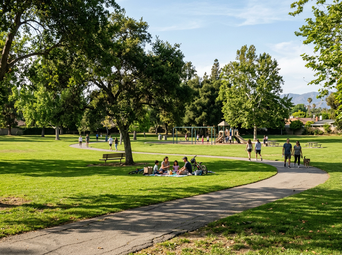 Lawn and walking paths at Reseda Park