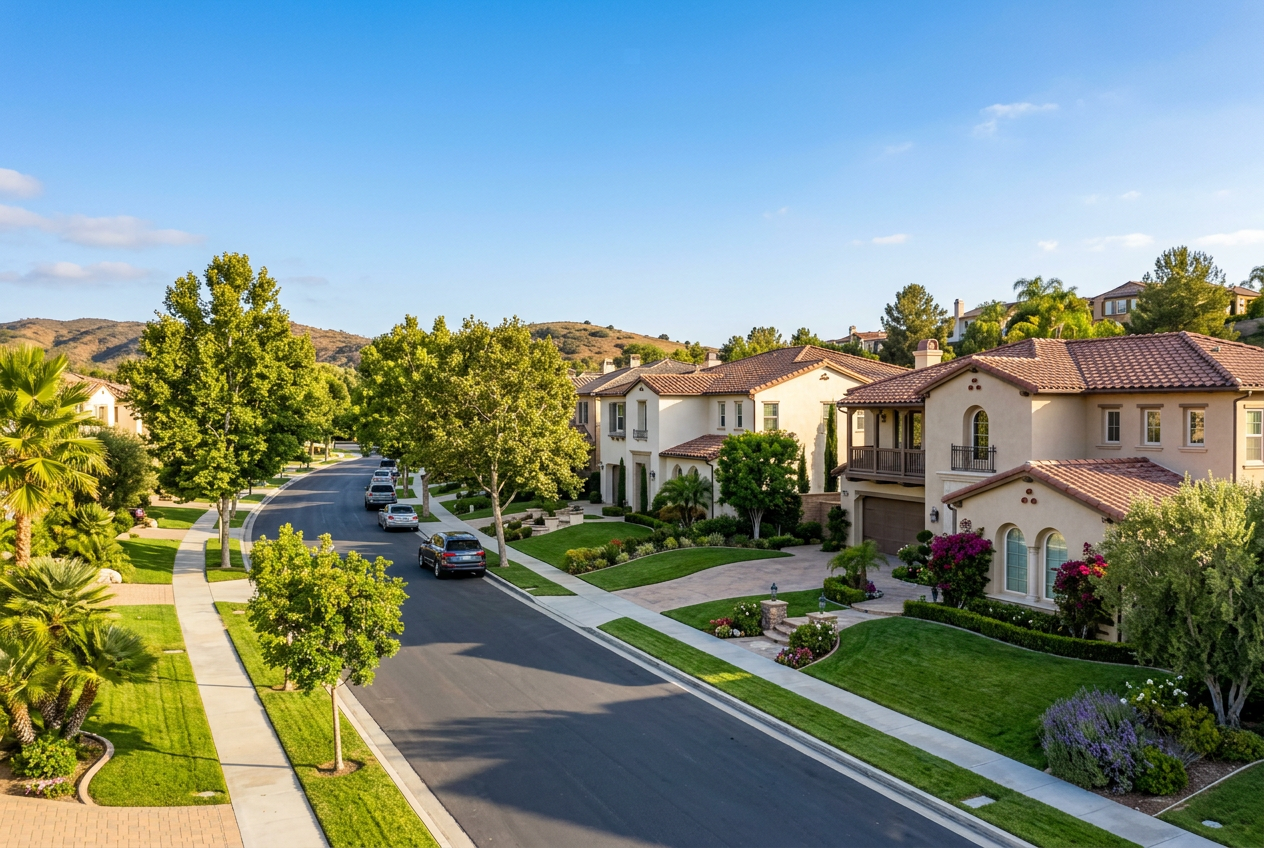 Suburban single-family homes on a tree-lined Santa Clarita street