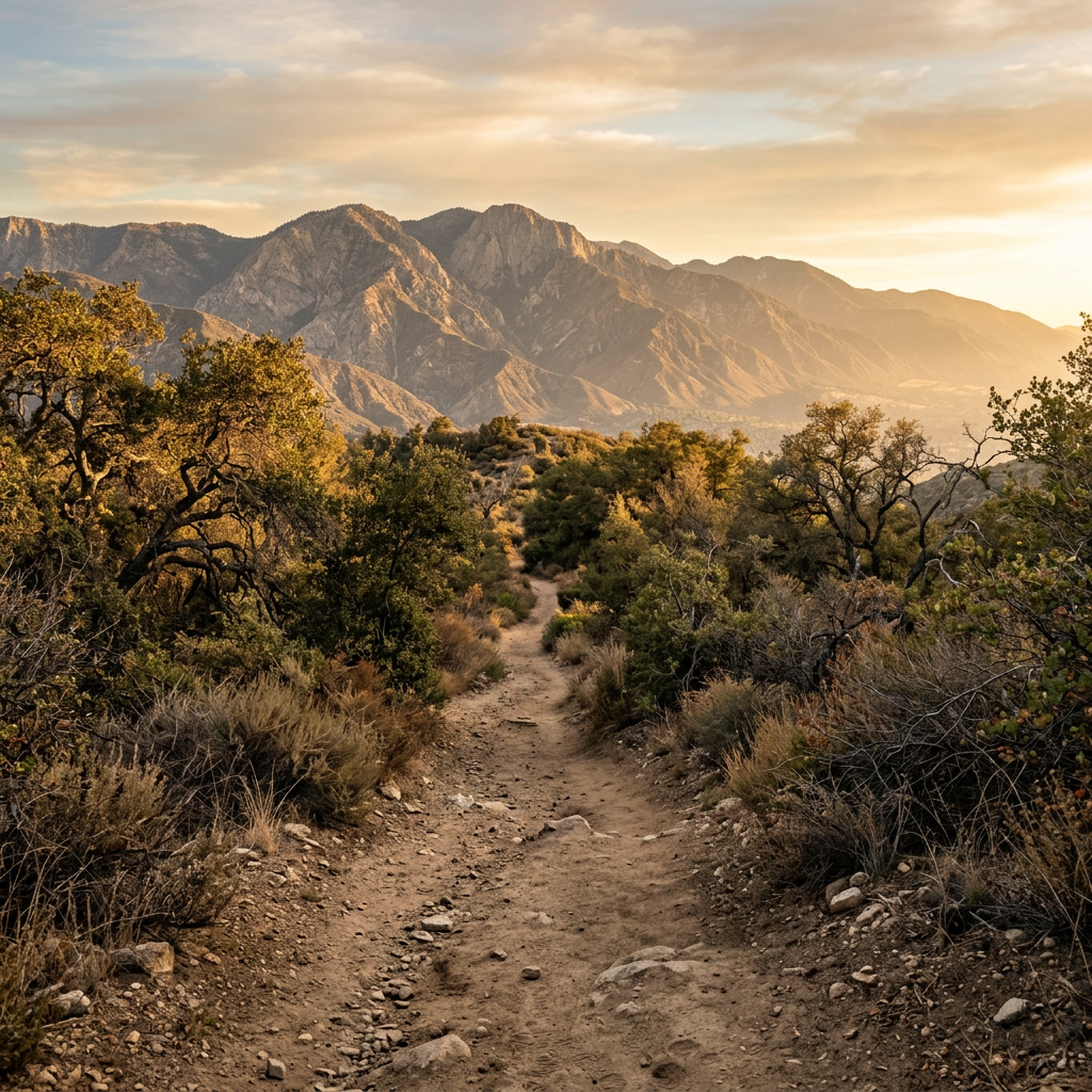 Sunland trailhead leading into the Angeles National Forest at sunset