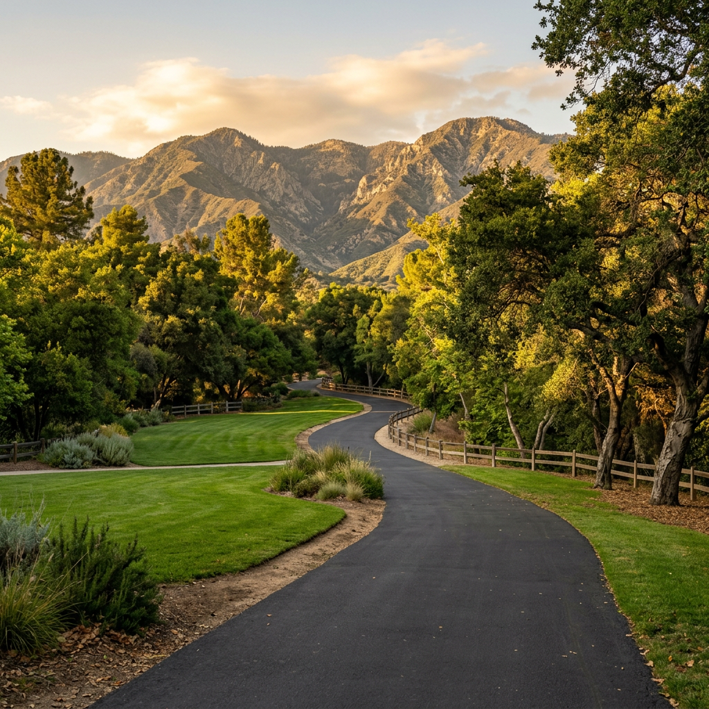 El Cariso Park walking trail with the San Gabriel Mountains in the background