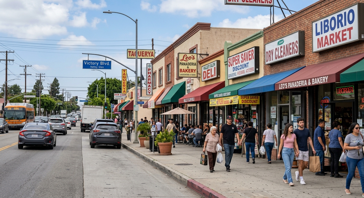 Commercial activity on Victory Boulevard in Valley Glen