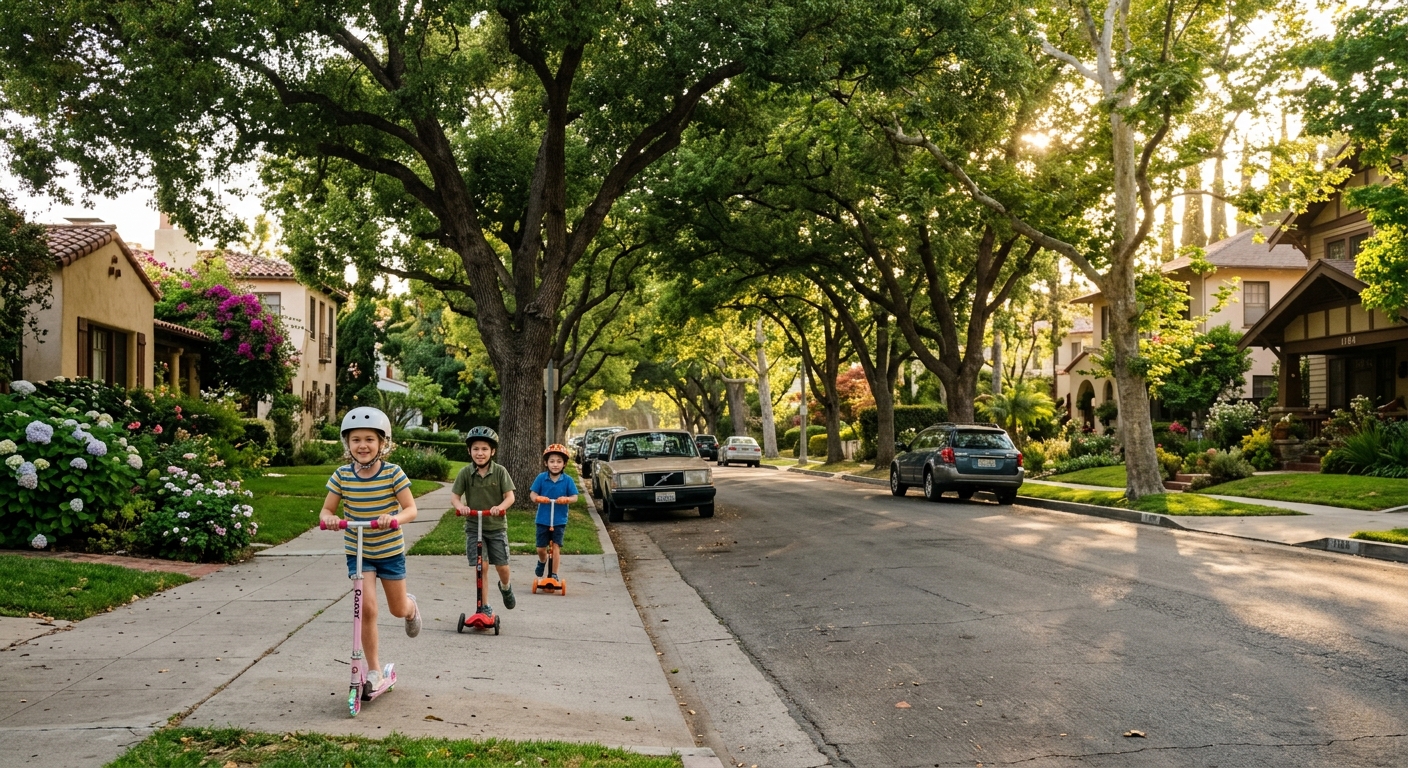 Quiet street with mature landscaping in Valley Village