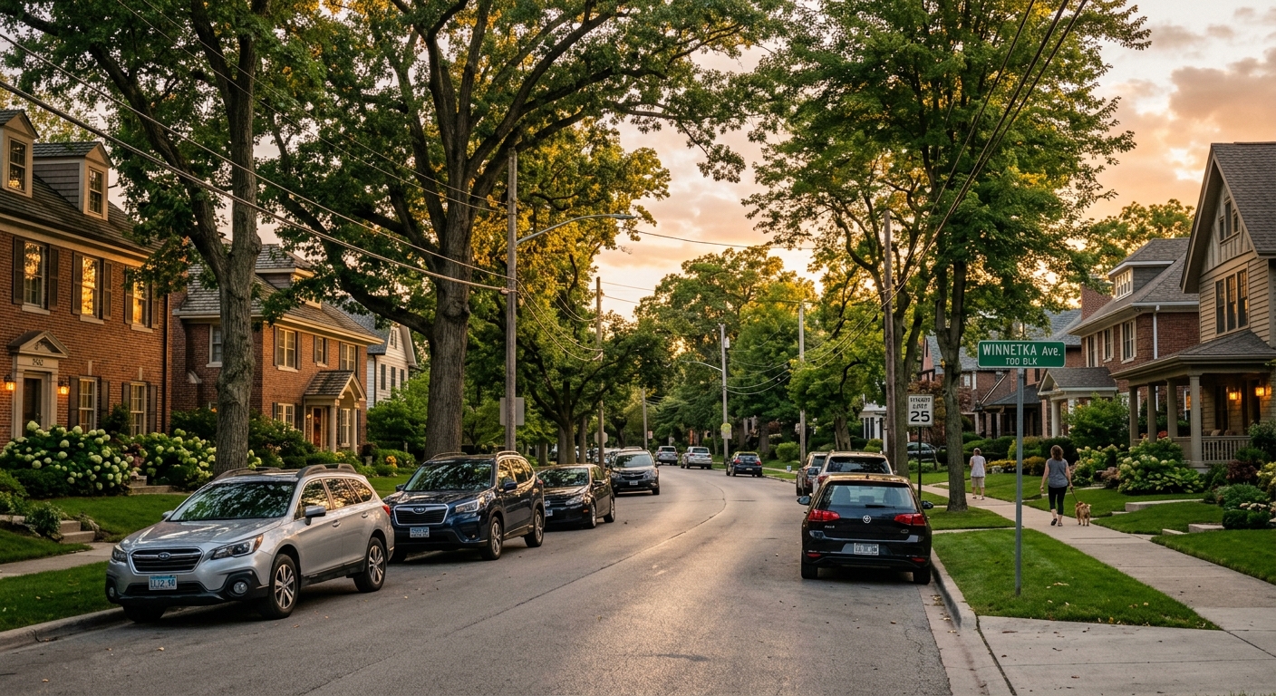 Family-friendly residential block in Winnetka